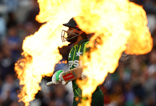 Pakistan’s Mohammad Rizwan steps onto the Oval pitch against England on Thursday, May 30, 2024. England won the Twenty20 match by seven wickets. (Photo by Matthew Childs/Reuters)