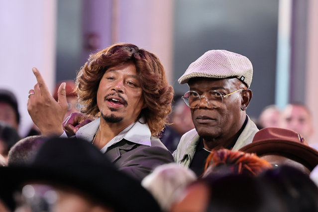 Actors Terrence Howard and Samuel L. Jackson attend Peacock's “Fight Night: The Million Dollar Heist” World Premiere at Jazz at Lincoln Center on September 04, 2024 in New York City. (Photo by Theo Wargo/WireImage)