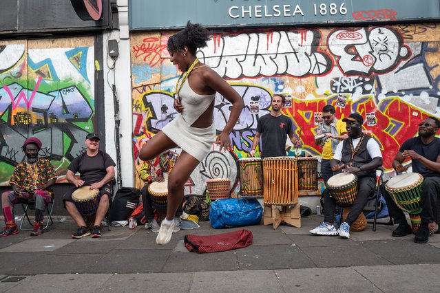 Dancing at the Notting Hill carnival in West London in the last decade of August 2023. (Photo by Andy Hall/The Observer)