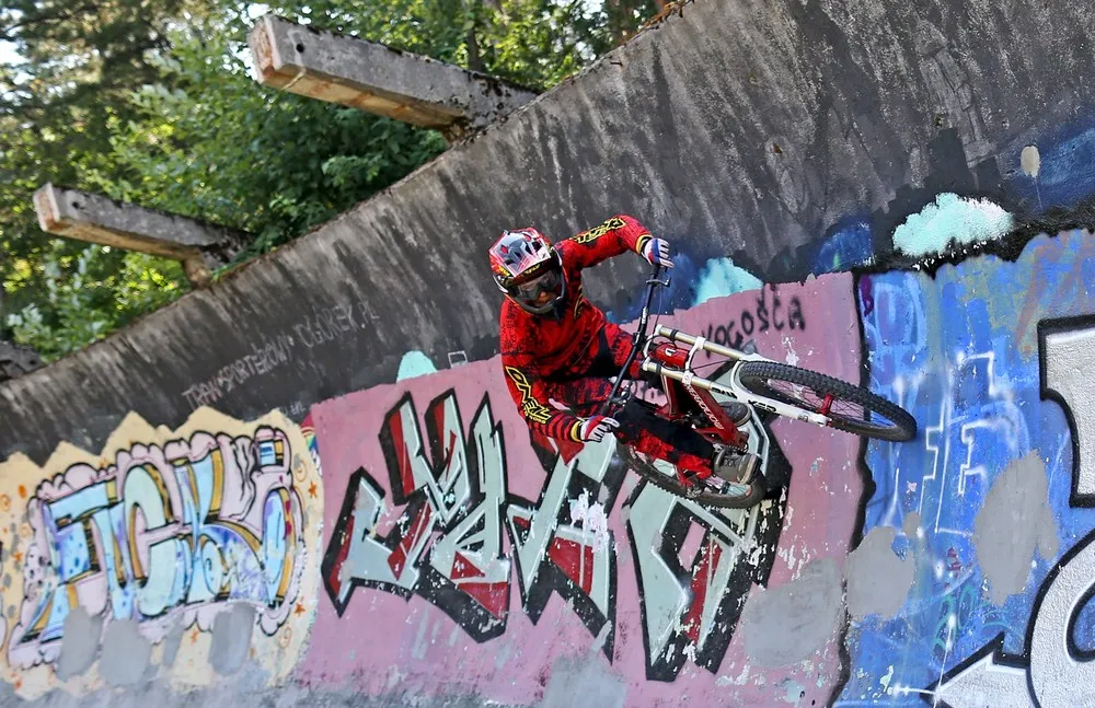 Downhill Bikers on the Disused Olympic Bobsled Track