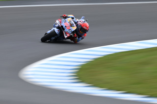 Marc Marquez of Spain for Gresini Racing in action during MotoGP Free Practice Two as part of the Australian Motorcycle Grand Prix at the Phillip Island Grand Prix Circuit in Phillip Island, Australia, 18, October 2024. (Photo by Joel Carrett/EPA)