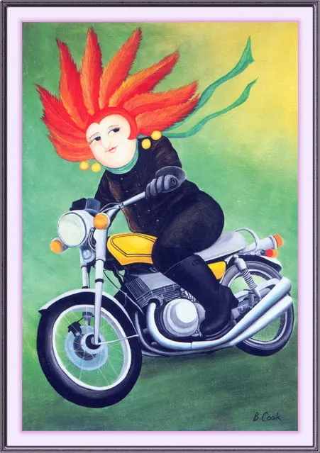 Brian on a Motorbike. Artwork by Beryl Cook
