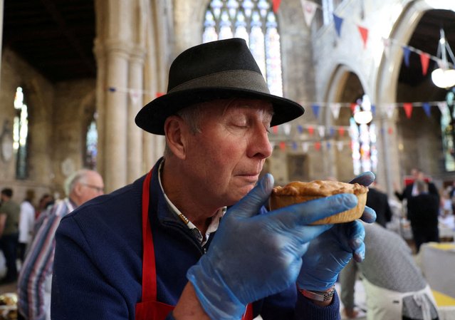 Pies are judged during the British Pie Awards at St. Mary's Church in Melton Mowbray, Britain on March 5, 2025. (Photo by Temilade Adelaja/Reuters)