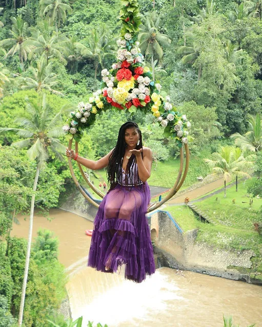 American actress Taraji P. Henson snaps one final floral photo before leaving Bali in the last decade of January 2023. (Photo by tarajiphenson/Instagram)