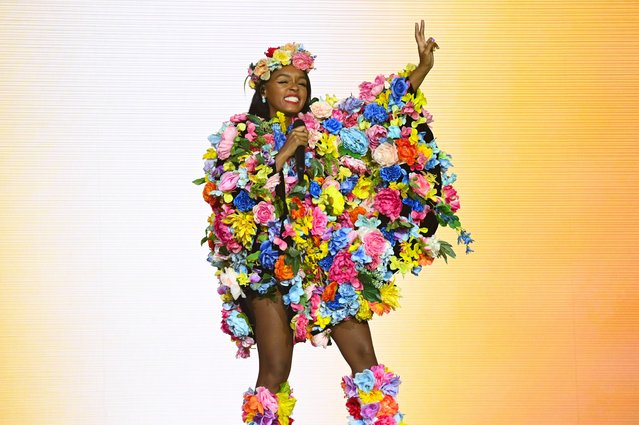 American singer-songwriter and rapper Janelle Monáe performs on the Pyramid stage during day five of Glastonbury Festival 2024 at Worthy Farm, Pilton on June 30, 2024 in Glastonbury, England. Founded by Michael Eavis in 1970, Glastonbury Festival features around 3,000 performances across over 80 stages. Renowned for its vibrant atmosphere and iconic Pyramid Stage, the festival offers a diverse lineup of music and arts, embodying a spirit of community, creativity, and environmental consciousness. (Photo by Joe Maher/Getty Images)