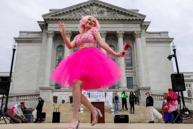 A drag performer dances at the end of the “Rally for Our Rights”, ahead of the 2023 Wisconsin Supreme Court election, outside the Wisconsin State Capitol in Madison, Wisconsin, U.S., April 2, 2023. (Photo by Evelyn Hockstein/Reuters)