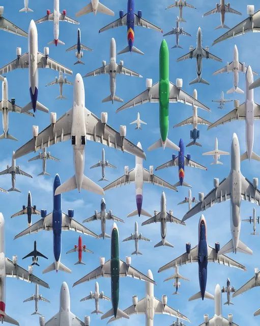 A composite of aircraft taking off from Los Angeles Airport. (Photo by Mike Kelley/SWINS)