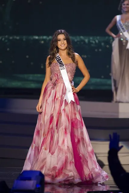 Saly Greige, Miss Lebanon 2014 competes on stage in her evening gown during the Miss Universe Preliminary Show in Miami, Florida in this January 21, 2015 handout photo. (Photo by Reuters/Miss Universe Organization)