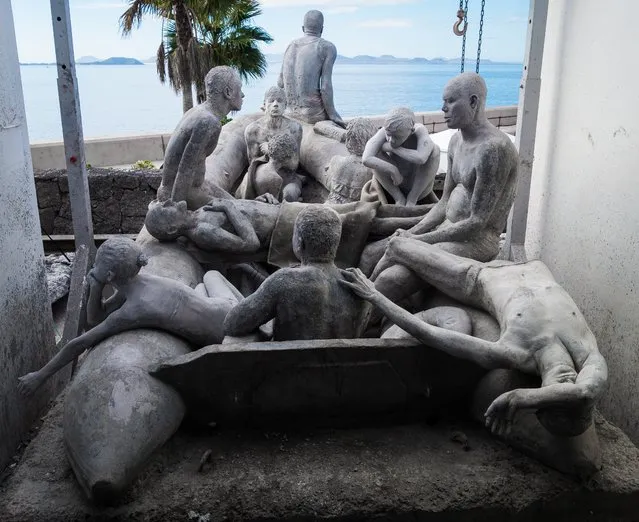 The Raft of Lampedusa, outside Taylor’s studio. (Photo by Jason deCaires Taylor)