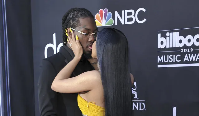 Offset, left, and Cardi B kiss as they arrive at the Billboard Music Awards on Wednesday, May 1, 2019, at the MGM Grand Garden Arena in Las Vegas. (Photo by Richard Shotwell/Invision/AP Photo)
