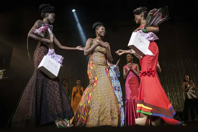 Miss Ghana, Rebecca Asamoah (C), reacts as she is crowned the first ever Miss Africa on April 30, 2016 in Johannesburg, South Africa. (Photo by John Wessels/AFP Photo)