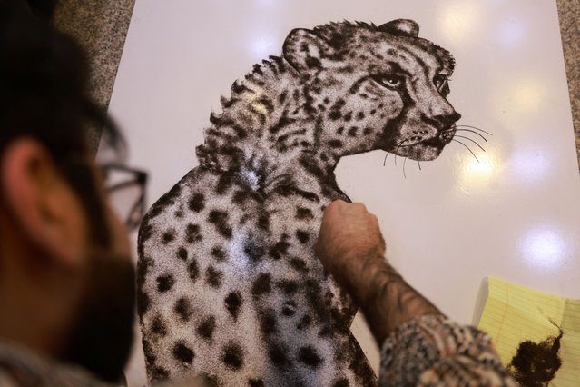 Iraqi barber, Hussein Falih, 31, crafts an artwork of a tiger using his clients hair, at his shop in Baghdad, Iraq, on May 8, 2024. (Photo by Ahmed Saad/Reuters)