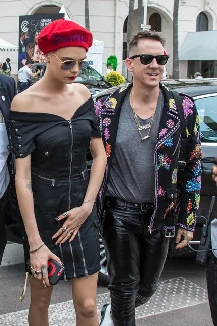 Cara Delevingne and designer Jeremy Scott are spotted as they arrives for the Magnum Ice Cream Press Conference during the 70th annual Cannes Film Festival at on May 18, 2017 in Cannes, France. (Photo by Kursi/Splash News and Pictures)