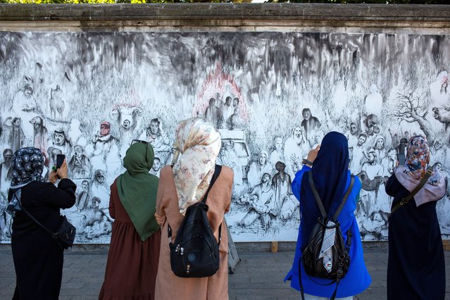 Artwork in Istanbul, Turkey on June 30, 2024 by the painter Kasim Tan depicting the pain experienced by those who have survived Israel’s attacks in Gaza. (Photo by Tolga Ildun/ZUMA Press Wire/Rex Features/Shutterstock)