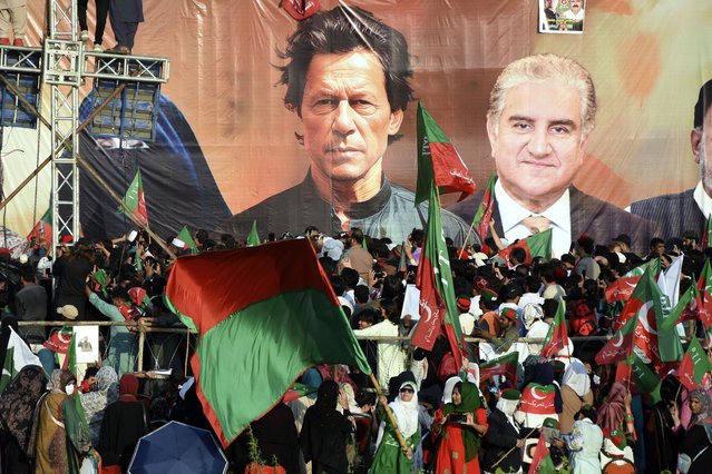 Supporters of Pakistan's imprisoned former Prime Minister Imran Khan's party participate in a rally demanding his release from prison where he has been held for more than a year after being sentenced in multiple cases, on the outskirts of the capital, Islamabad, Pakistan, Sunday, September 8, 2024. (Photo by W. K. Yousufzai/AP Photo)