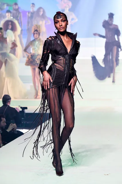 Jordan Dunn walks the runway during the Jean-Paul Gaultier Haute Couture Spring/Summer 2020 show as part of Paris Fashion Week at Theatre Du Chatelet on January 22, 2020 in Paris, France. (Photo by Stephane Cardinale – Corbis/Corbis via Getty Images)