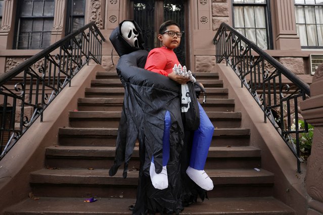 Thiago Ramirez poses for a photo in Halloween costume in New York City on October 31, 2024. (Photo by Kent J. Edwards/Reuters)