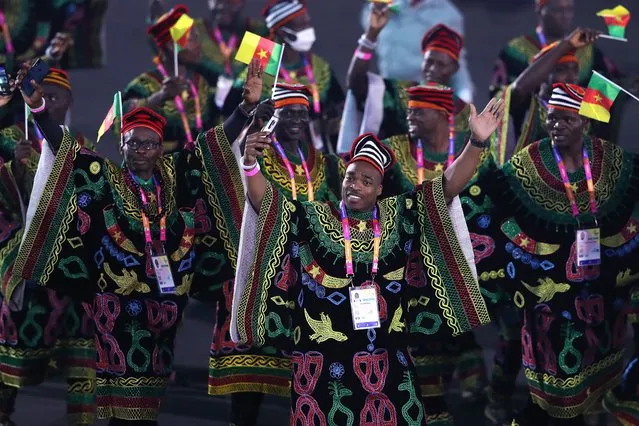 Team Cameroon are lead around the stadium during the Opening Ceremony of the Birmingham 2022 Commonwealth Games at Alexander Stadium on July 28, 2022 on the Birmingham, England. (Photo by Alex Livesey/Getty Images)
