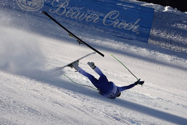 Italy's Guglielmo Bosca crashes during a men's World Cup downhill training run Thursday, December 5, 2024, in Beaver Creek, Colo. (Photo by Robert F. Bukaty/AP Photo)