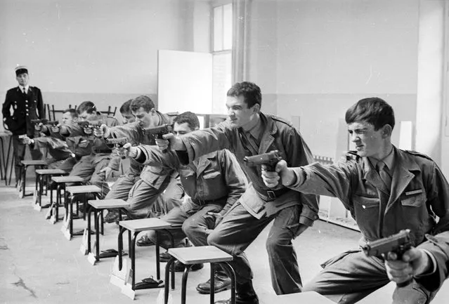 French riot police of the Gendarmerie Nationale are trained in the use of firearms at a school in Chaumont en Bassigny, eastern France. 1st November 1968. (Photo by Reg Lancaster/Express)