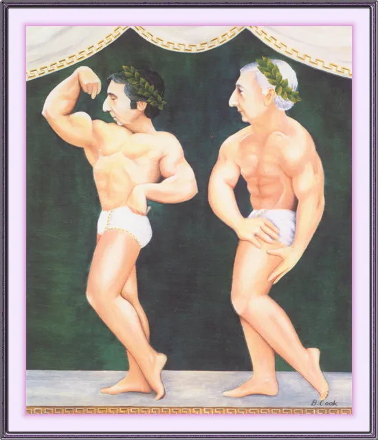 Two Greek Gods. Artwork by Beryl Cook