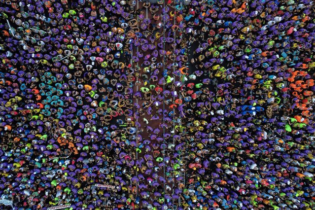 Aerial view taken before the start of the 99th 15km Sao Silvestre international race in Sao Paulo, Brazil, on December 31, 2024. (Photo by Miguel Schincariol/AFP Photo)