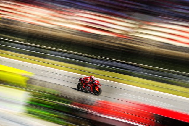 Spanish MotoGP rider Marc Marquez of Ducati Lenovo Team in action during a practice session for the Motorcycling Grand Prix of Catalunya at the Circuit de Barcelona-Catalunya racetrack in Montmelo, Barcelona, Catalonia, Spain, 05 September 2025. The Motorcycling Grand Prix of Catalunya takes place on 07 September. (Photo by Alejandro Garica/EPA)