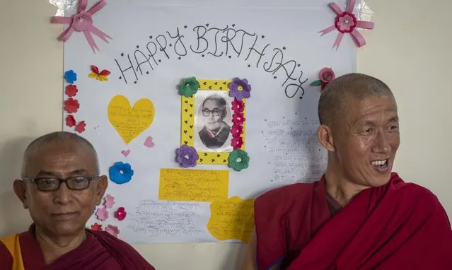 Tibetan Buddhist Monks join celebrations to mark the birthday of their spiritual leader the Dalai Lama in Kathmandu, Nepal, Thursday, July 6, 2023. (Photo by Niranjan Shrestha/AP Photo)