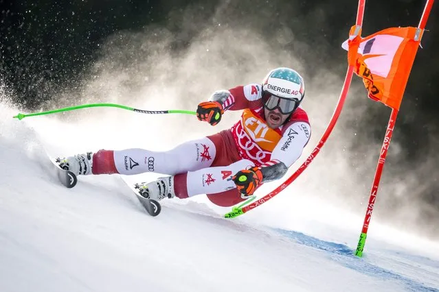 Austria's Vincent Kriechmayr competes during the Men's Super-G race at the FIS Alpine Skiing World Cup event in Bormio on December 29, 2023. (Photo by Fabrice Coffrini/AFP Photo)