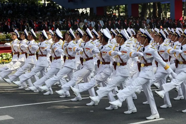 Vietnamese Marine Force takes part in a parade celebrating the 40th anniversary of the end of the Vietnam War which is also remembered as the fall of Saigon, in Ho Chi Minh City, Vietnam, Thursday, April 30, 2015. (Photo by Na Son Nguyen/AP Photo)