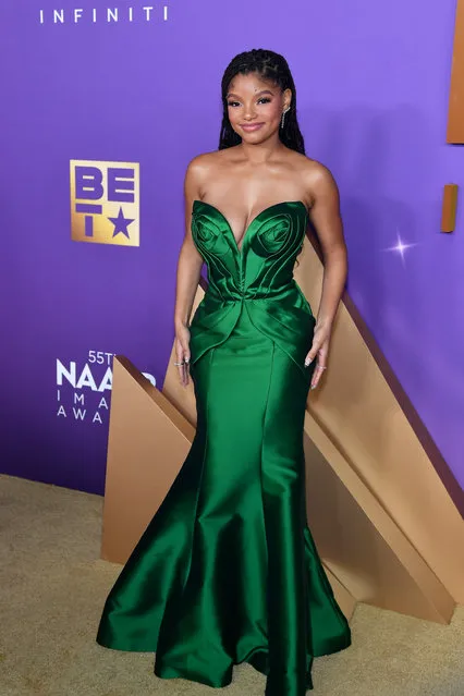 American singer-songwriter and actress Halle Bailey attends the 55th NAACP Image Awards at Shrine Auditorium and Expo Hall on March 16, 2024 in Los Angeles, California. (Photo by Paras Griffin/Getty Images for BET)