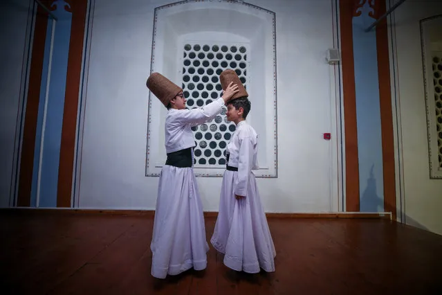 Dervishes are seen at Gelibolu Lodge of Mevlevi Dervishes in Canakkale, Turkey on May 12, 2019. Sema ceremonies are organized regularly at Gelibolu Lodge of Mevlevi Dervishes in every month. (Photo by Sergen Sezgin/Anadolu Agency/Getty Images)