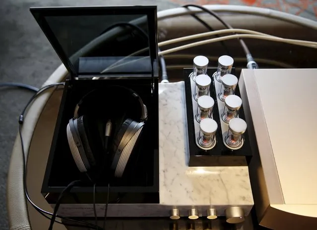 A test unit of the Sennheiser HE 1 sound system, which is expected to retail for about S$77370 ($55000), sits in a hotel suite during the CanJam headphone and personal audio expo in Singapore February 21, 2016. (Photo by Edgar Su/Reuters)
