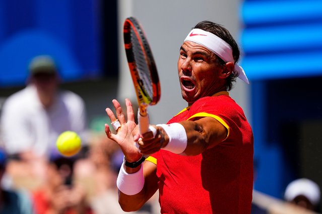 Rafael Nadal of Spain in action against Novak Djokovic of Serbia during the Men's Singles second round match on day three of the Olympic Games Paris 2024 at Roland Garros on July 29, 2024 in Paris, France. (Photo By Oscar J. Barroso/Europa Press via Getty Images)