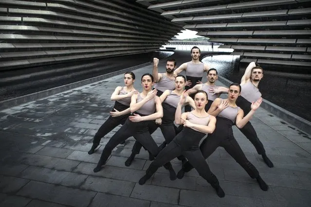 The Scottish Dance Theatre stage an impromptu rehearsal outside the V&A Dundee on January 24, 2020, performing excerpts of Process Day by Sharon Eyal and Gai Behar ahead of their Double Bill at the Edinburgh Festival Theatre on Wednesday January 29, 2020. (Photo by Jane Barlow/PA Images via Getty Images)