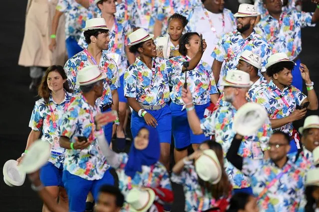 Athletes of Team Mauritius take part during the Opening Ceremony of the Birmingham 2022 Commonwealth Games at Alexander Stadium on July 28, 2022 on the Birmingham, England. (Photo by Alex Davidson/Getty Images)