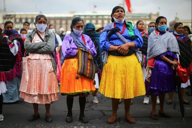 Indigenous people protest outside the National Palace to demand support from Mexico's government, as the outbreak of the coronavirus disease (COVID-19) continues, in Mexico City, Mexico on May 11, 2020. (Photo by Edgard Garrido/Reuters)