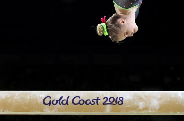 Wales' Maisie Methuen on the Balance Beam during the Women's Team Final and Individual Qualification at the Coomera Indoor Sports Centre during day two of the 2018 Commonwealth Games in the Gold Coast, Australia on April 6, 2018. (Photo by Athit Perawongmetha/Reuters)