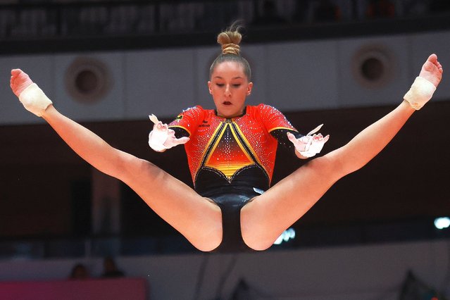Silja Stoehr of Germany competes in Women's uneven bars of the All-Around Qualifications at the FIG Artistic Gymnastics World Championships 2025 in Jakarta, Indonesia, 20 October 2025. (Photo by Adi Weda/EPA)
