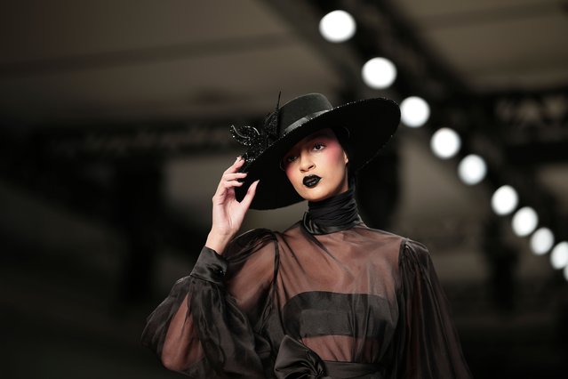 A model wears creation from the Davi Ramos collection during the Sao Paulo Fashion Week, in Sao Paulo, Brazil, Sunday, October 19, 2025. (Photo by Ettore Chiereguini/AP Photo)