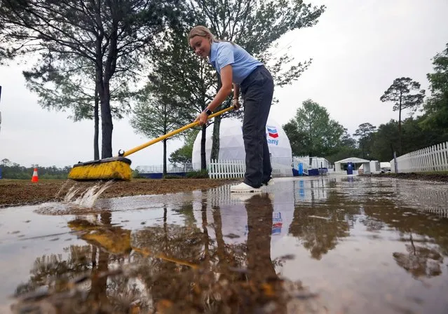 Play is delayed do to inclement weather during the second round of The Chevron Championship at The Club at Carlton Woods on April 21, 2023 in The Woodlands, Texas. (Photo by Carmen Mandato/Getty Images)