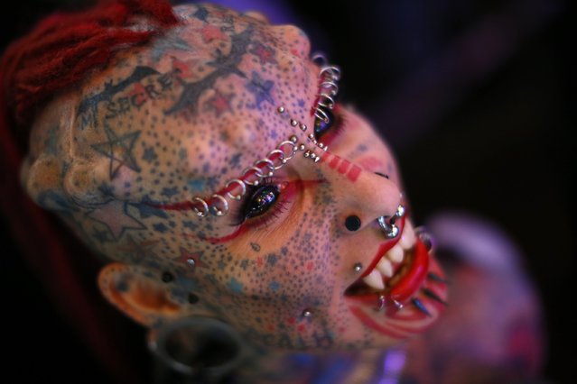 A Mexican body modification and tattoo artist known as “Vampire Woman” poses for a picture at Venezuela Expo Tattoo in Caracas January 29, 2015. (Photo by Jorge Silva/Reuters)