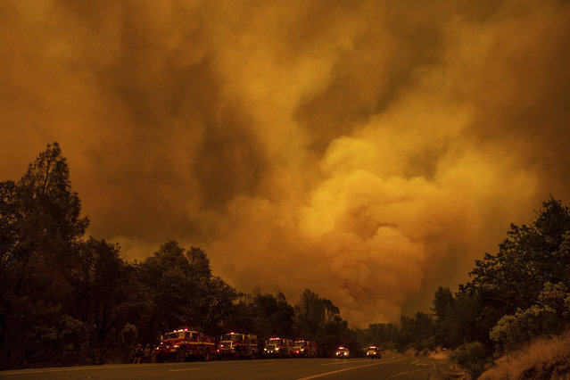 The Carr Fire burns along Highway 299 in Shasta, Calif., on Thursday, July 26, 2018. (Photo by Noah Berger/AP Photo)