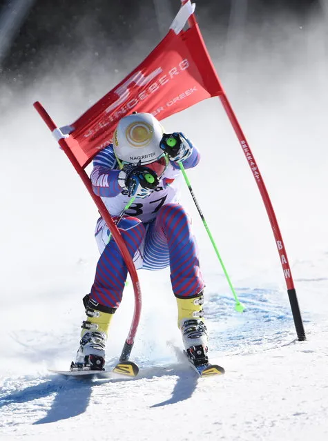 Adam Zampa of Slovakia hits a gate during his run in the Men's Giant Slalom at the FIS Alpine World Ski Championships in Beaver Creek, Colorado, USA, 13 February 2015.  The World Championships run from 02 February through 15 February. (Photo by Vassil Donev/EPA)
