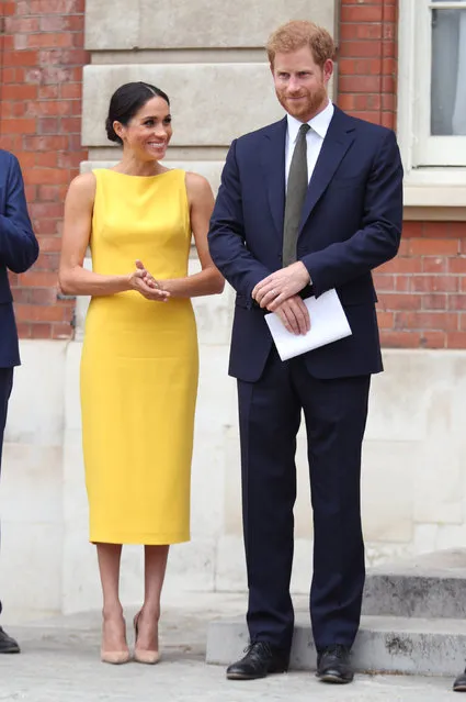 Prince Harry, Duke of Sussex and Meghan, Duchess of Sussex attend the Your Commonwealth Youth Challenge reception at Marlborough House on July 05, 2018 in London, England. (Photo by Yui Mok – WPA Pool/Getty Images)