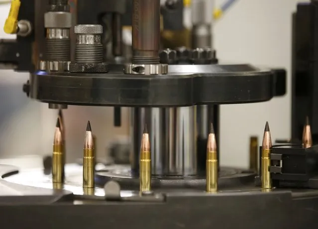 A machine assembles powder, cartridges and bullet tips together to make a .308 caliber round at Barnes Bullets in Mona, Utah, January 6, 2015. (Photo by George Frey/Reuters)