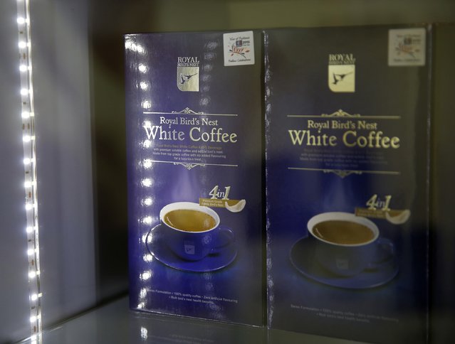 Bird's nest coffee is pictured for sale at an outlet at Kuala Lumpur International Airport 2, outside Kuala Lumpur, February 18, 2015. (Photo by Olivia Harris/Reuters)