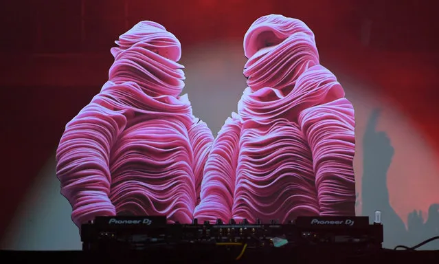 Cardboard cut-outs of Chemical Brothers dancers are seen during the “The Chemical Brothers: Don't Think” Screening at Clapham Grand on June 05, 2021 in London, England. (Photo by Stuart C. Wilson/Getty Images)