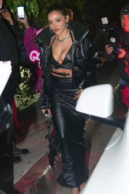 Singer Tinashe also attended W Magazine's Golden Globe pre-party in a racy leather outfit at Chateau Marmont on January 5, 2024. (Photo by Tim Regas/The Mega Agency)