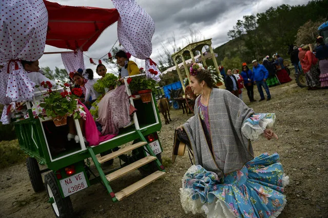 Devotees of the Rocio Virgin take part in the “Romeria de El Rocio” in the countryside outside Fitero, northern Spain, Saturday, May 25, 2019. (Photo by Alvaro Barrientos/AP Photo)